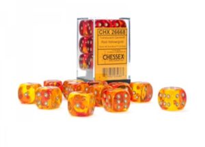 Dobókocka - Chessex Gemini Translucent d6 (16 mm) kockablokk Red-Yellow/Gold (12 db-os szett)