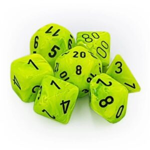 Dobókocka - Chessex Vortex Bright Green w/black (7 db-os szett)