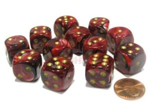 Dobókocka - Chessex d6 (16 mm) kockablokk Vortex Burgundy w/gold (12 db-os szett)