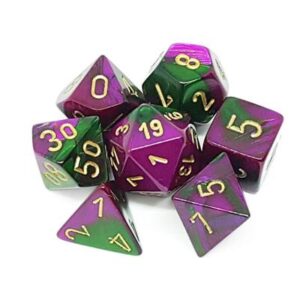Dobókocka - Chessex Gemini Green-Purple w/gold (7 db-os szett)