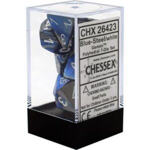 Dobókocka - Chessex Gemini Blue-Steel w/white (7 db-os szett)