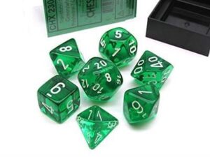 Dobókocka - Chessex Translucent Green/white (7 db-os szett)