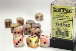 Dobókocka - Chessex d6 (16 mm) kockablokk Festive Circus w/black (12 db-os szett)