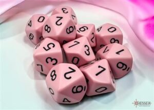 Dobókocka - Chessex Opaque Pastel Pink/black 10 db-os d10 szett