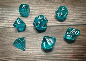 Dobókocka - Chessex Translucent Teal/white (7 db-os szett)