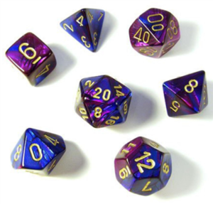 Dobókocka - Chessex Gemini Blue-Purple w/gold (7 db-os szett)