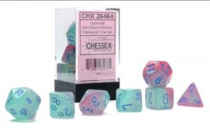 Dobókocka - Chessex Gemini Gel Green-Pink/blue Luminary (7 db-os szett)