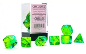 Dobókocka - Chessex Gemini Translucent Green-Teal/yellow (7 db-os szett)