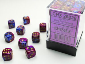 Dobókocka - Chessex Gemini d6 (12 mm) kockablokk Blue-Purple/gold (36 db-os szett)