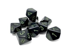 Dobókocka - Chessex Opaque Black/green 10 db-os d10 szett