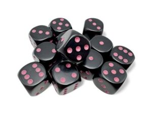 Dobókocka - Chessex Opaque d6 (16 mm) kockablokk Black/pink (12 db-os szett)