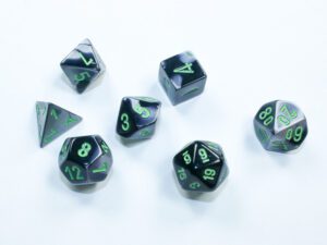 Dobókocka - Chessex Gemini® Mini-Polyhedral Black-Grey/green (7 db-os szett)