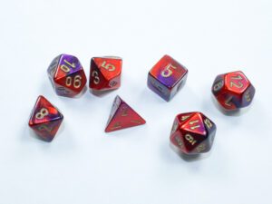 Dobókocka - Chessex Gemini® Mini-Polyhedral Purple-Red/gold (7 db-os szett)