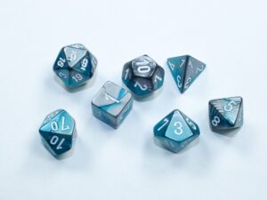 Dobókocka - Chessex Gemini® Mini-Polyhedral Steel-Teal/White (7 db-os szett)