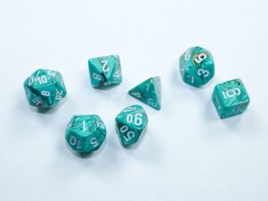 Dobókocka - Chessex Marble Mini-Polyhedral Oxi-Copper/white (7 db-os szett)