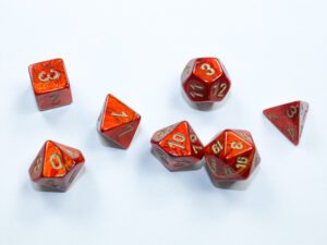 Dobókocka - Chessex Scarab Mini-Polyhedral Scarlet/gold (7 db-os szett)