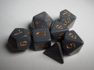 Dobókocka - Chessex Opaque Dark Grey/copper (7 db-os szett)