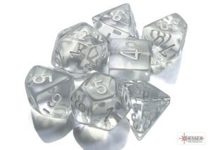 Dobókocka - Chessex Translucent Clear/white (7 db-os szett)