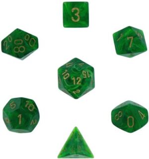 Dobókocka - Chessex Vortex Green w/gold (7 db-os szett)