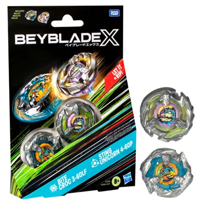 Beyblade X - Bite Croc 3-60LF and Sting Unicorn 4-60P Top Dual Pack Set